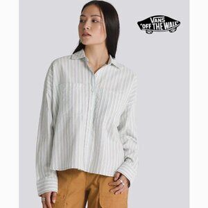Vans Womens Antica Boxy Striped Button-Down Oxford Long Sleeve Woven Shirt S